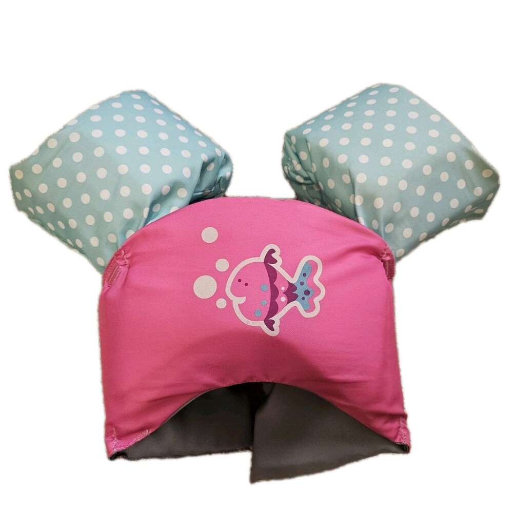 Swimways Child PFD Life Jacket Swim Trainer 30-50 lbs Pink Blue Polka Dot Fish